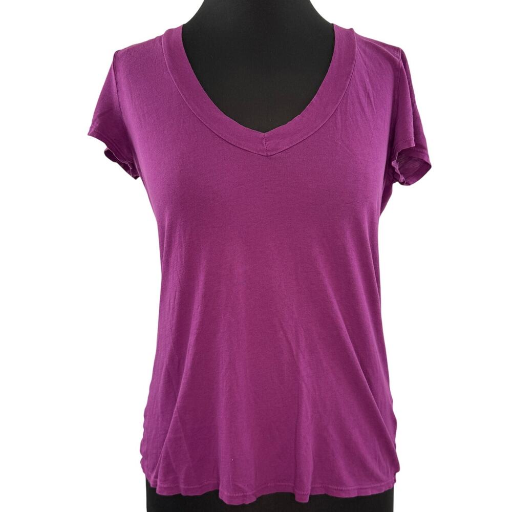 James Perse Purple Top Stretch V-Neck Short Sleeve Casual Pullover Tee Size 2